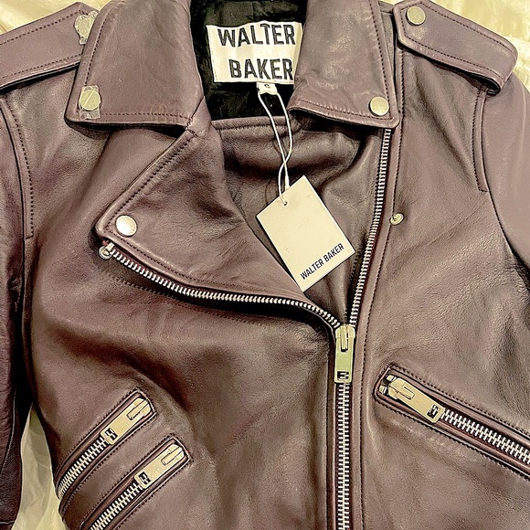 Walter Baker 100% lamb leather Moto jacket in PLUM / BURGUNDY size SMALL NWT - Picture 8 of 12